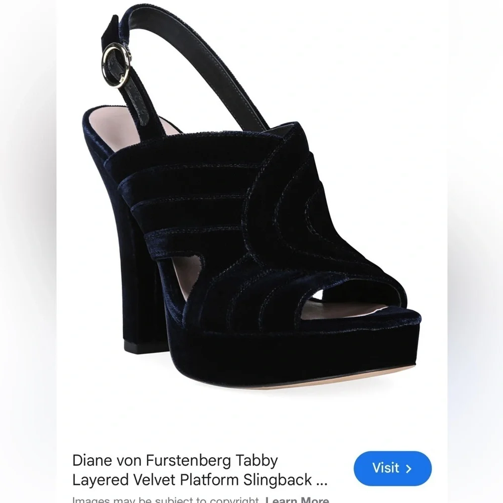 Diane Von Furstenberg Tabby Layered Velvet Platform Slipback Sandal 11 Navy